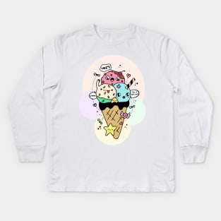 Cute Icecream Kawaii Illustration Kids Long Sleeve T-Shirt